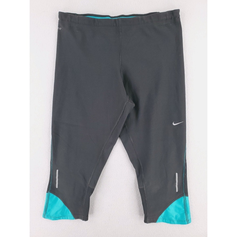 Nike Pants Womens Medium Gray Teal Capri Compression Yoga Athleisure Running Gym